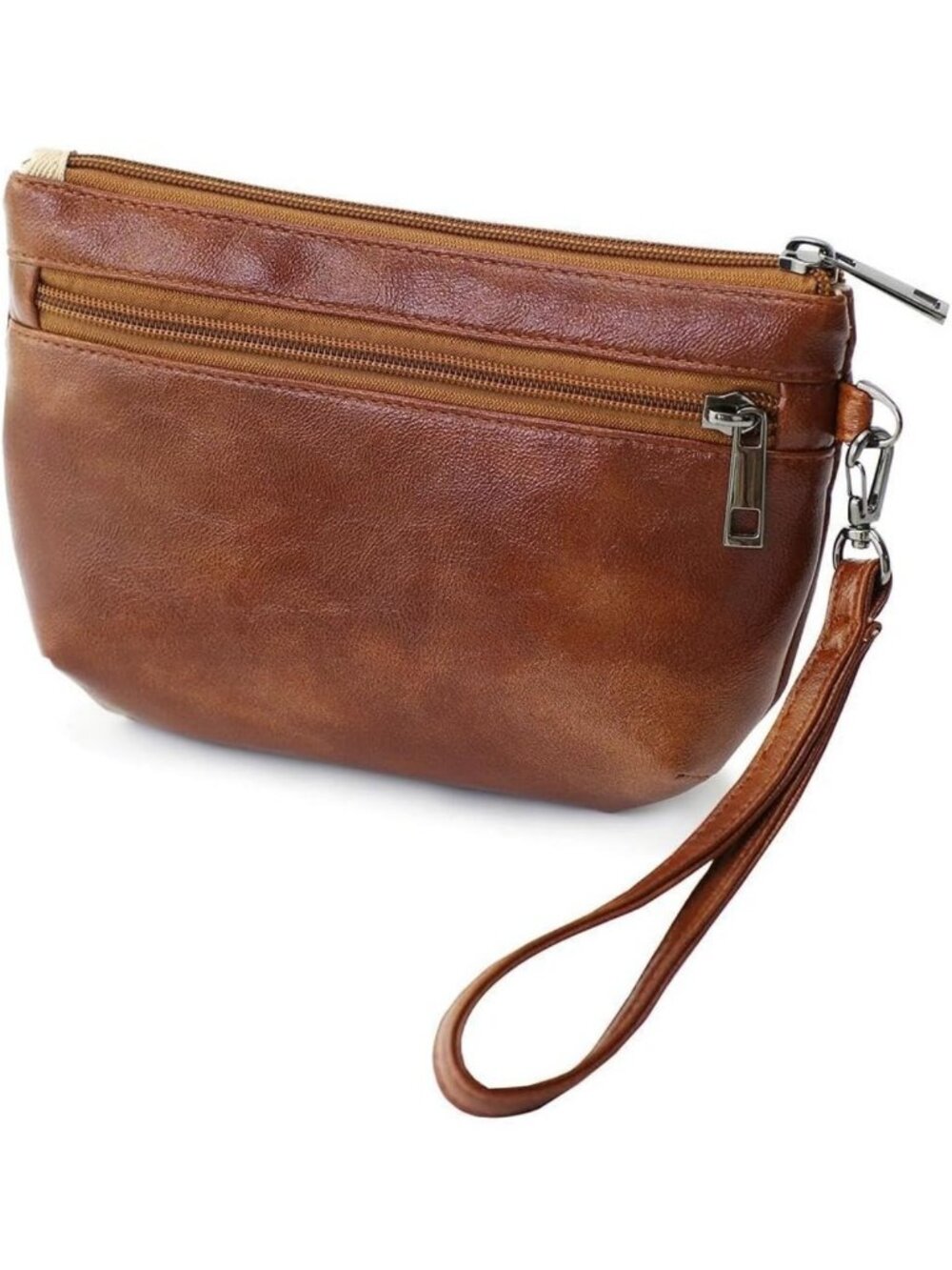 Chic Small Wristlet Wallet for Women, Zip Clutch Bag with 3-Zipper Pouch